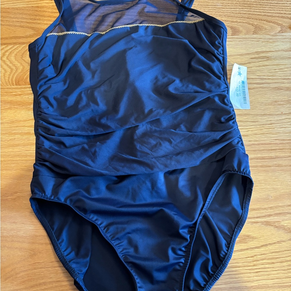 Miracle suit One Piece Tummy Control Underwire Navy Blue Swimsuit Size 16 NWT